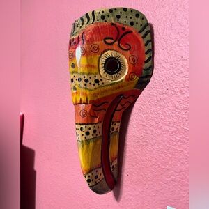 Vintage Colorful Toucan Hand Carved Wooden Bird Mask ,Wall Hanging Decor